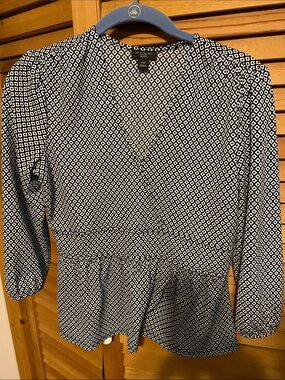 Ann Taylor Navy & White Geometric Peplum Top XXSP